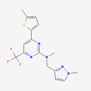 molecular formula C16H16F3N5S B10913587 N-methyl-N-[(1-methyl-1H-pyrazol-3-yl)methyl]-4-(5-methylthiophen-2-yl)-6-(trifluoromethyl)pyrimidin-2-amine 