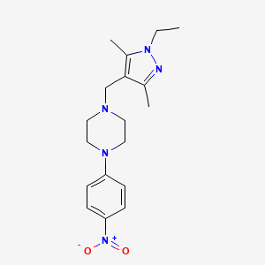 molecular formula C18H25N5O2 B10913608 1-[(1-ethyl-3,5-dimethyl-1H-pyrazol-4-yl)methyl]-4-(4-nitrophenyl)piperazine 