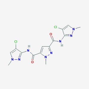 molecular formula C14H14Cl2N8O2 B10913649 N,N'-bis(4-chloro-1-methyl-1H-pyrazol-3-yl)-1-methyl-1H-pyrazole-3,5-dicarboxamide 