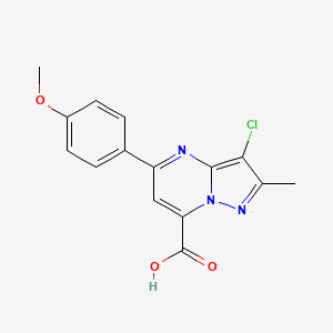 molecular formula C15H12ClN3O3 B10913651 3-Chloro-5-(4-methoxyphenyl)-2-methylpyrazolo[1,5-a]pyrimidine-7-carboxylic acid 