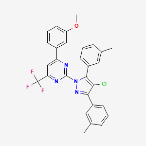 molecular formula C29H22ClF3N4O B10913665 2-[4-chloro-3,5-bis(3-methylphenyl)-1H-pyrazol-1-yl]-4-(3-methoxyphenyl)-6-(trifluoromethyl)pyrimidine 