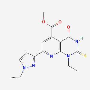 methyl 1-ethyl-7-(1-ethyl-1H-pyrazol-3-yl)-4-oxo-2-sulfanyl-1,4-dihydropyrido[2,3-d]pyrimidine-5-carboxylate