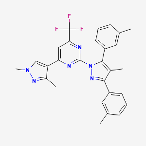 molecular formula C28H25F3N6 B10913668 4-(1,3-dimethyl-1H-pyrazol-4-yl)-2-[4-methyl-3,5-bis(3-methylphenyl)-1H-pyrazol-1-yl]-6-(trifluoromethyl)pyrimidine 