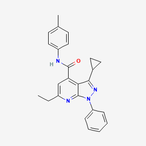 molecular formula C25H24N4O B10913672 3-cyclopropyl-6-ethyl-N-(4-methylphenyl)-1-phenyl-1H-pyrazolo[3,4-b]pyridine-4-carboxamide 