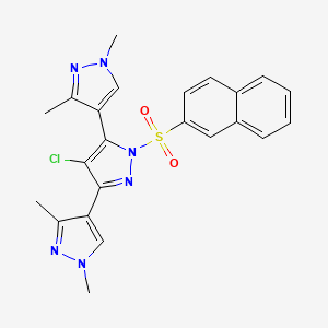 molecular formula C23H21ClN6O2S B10913709 4-chloro-3,5-bis(1,3-dimethylpyrazol-4-yl)-1-naphthalen-2-ylsulfonylpyrazole 