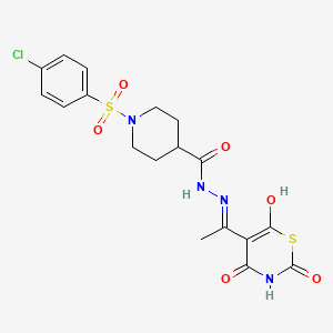 1-[(4-chlorophenyl)sulfonyl]-N'-[(1E)-1-(2,4,6-trioxo-1,3-thiazinan-5-ylidene)ethyl]piperidine-4-carbohydrazide