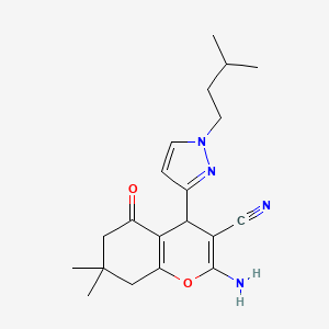 2-Amino-4-(1-isopentyl-1H-pyrazol-3-YL)-7,7-dimethyl-5-oxo-5,6,7,8-tetrahydro-4H-chromen-3-YL cyanide