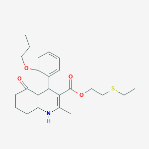 molecular formula C24H31NO4S B10913839 2-(Ethylsulfanyl)ethyl 2-methyl-5-oxo-4-(2-propoxyphenyl)-1,4,5,6,7,8-hexahydroquinoline-3-carboxylate 