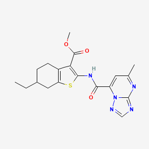 molecular formula C19H21N5O3S B10913901 Methyl 6-ethyl-2-{[(5-methyl[1,2,4]triazolo[1,5-a]pyrimidin-7-yl)carbonyl]amino}-4,5,6,7-tetrahydro-1-benzothiophene-3-carboxylate 