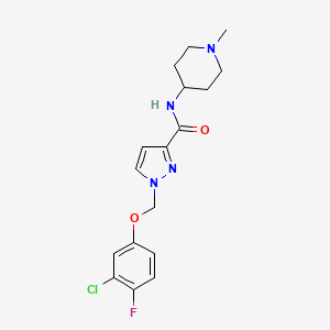 molecular formula C17H20ClFN4O2 B10913963 1-[(3-chloro-4-fluorophenoxy)methyl]-N-(1-methylpiperidin-4-yl)-1H-pyrazole-3-carboxamide 