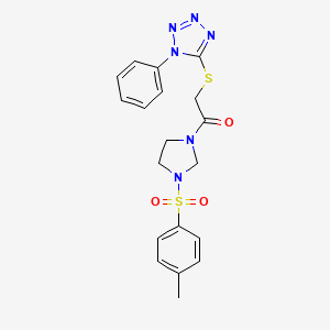 molecular formula C19H20N6O3S2 B10914002 5-[(2-{3-[(4-methylphenyl)sulfonyl]imidazolidin-1-yl}-2-oxoethyl)thio]-1-phenyl-1H-tetrazole 