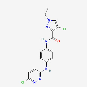 molecular formula C16H14Cl2N6O B10914073 4-chloro-N-{4-[(6-chloropyridazin-3-yl)amino]phenyl}-1-ethyl-1H-pyrazole-3-carboxamide 