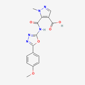 molecular formula C15H13N5O5 B10914143 5-{[5-(4-methoxyphenyl)-1,3,4-oxadiazol-2-yl]carbamoyl}-1-methyl-1H-pyrazole-4-carboxylic acid 