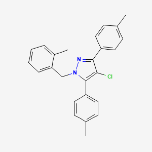 molecular formula C25H23ClN2 B10914163 4-chloro-1-(2-methylbenzyl)-3,5-bis(4-methylphenyl)-1H-pyrazole 