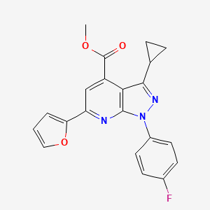 methyl 3-cyclopropyl-1-(4-fluorophenyl)-6-(furan-2-yl)-1H-pyrazolo[3,4-b]pyridine-4-carboxylate