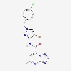 molecular formula C17H13BrClN7O B10914300 N-[4-bromo-1-(4-chlorobenzyl)-1H-pyrazol-3-yl]-5-methyl[1,2,4]triazolo[1,5-a]pyrimidine-7-carboxamide 