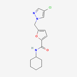 molecular formula C15H18ClN3O2 B10914330 5-[(4-chloro-1H-pyrazol-1-yl)methyl]-N-cyclohexylfuran-2-carboxamide 