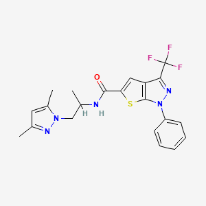 molecular formula C21H20F3N5OS B10914345 N-[1-(3,5-dimethyl-1H-pyrazol-1-yl)propan-2-yl]-1-phenyl-3-(trifluoromethyl)-1H-thieno[2,3-c]pyrazole-5-carboxamide 