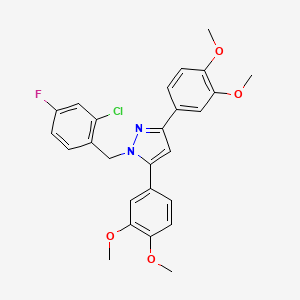 1-(2-chloro-4-fluorobenzyl)-3,5-bis(3,4-dimethoxyphenyl)-1H-pyrazole