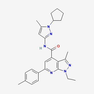 N-(1-cyclopentyl-5-methyl-1H-pyrazol-3-yl)-1-ethyl-3-methyl-6-(4-methylphenyl)-1H-pyrazolo[3,4-b]pyridine-4-carboxamide