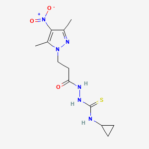 molecular formula C12H18N6O3S B10914578 N-cyclopropyl-2-[3-(3,5-dimethyl-4-nitro-1H-pyrazol-1-yl)propanoyl]hydrazinecarbothioamide 