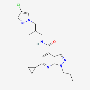 molecular formula C20H25ClN6O B10914682 N-[3-(4-chloro-1H-pyrazol-1-yl)-2-methylpropyl]-6-cyclopropyl-1-propyl-1H-pyrazolo[3,4-b]pyridine-4-carboxamide 