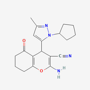 2-Amino-4-(1-cyclopentyl-3-methyl-1H-pyrazol-5-YL)-5-oxo-5,6,7,8-tetrahydro-4H-chromen-3-YL cyanide