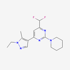 molecular formula C16H21F2N5 B10914793 4-(difluoromethyl)-6-(1-ethyl-5-methyl-1H-pyrazol-4-yl)-2-(piperidin-1-yl)pyrimidine 