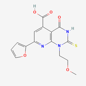 molecular formula C15H13N3O5S B10914812 7-(Furan-2-yl)-1-(2-methoxyethyl)-4-oxo-2-sulfanyl-1,4-dihydropyrido[2,3-d]pyrimidine-5-carboxylic acid 