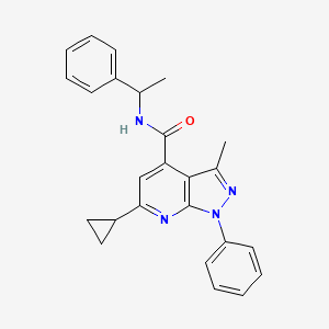 molecular formula C25H24N4O B10914816 6-cyclopropyl-3-methyl-1-phenyl-N-(1-phenylethyl)-1H-pyrazolo[3,4-b]pyridine-4-carboxamide 