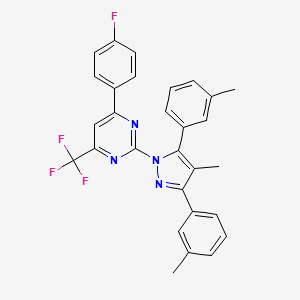 molecular formula C29H22F4N4 B10914843 4-(4-fluorophenyl)-2-[4-methyl-3,5-bis(3-methylphenyl)-1H-pyrazol-1-yl]-6-(trifluoromethyl)pyrimidine 