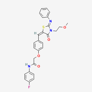 N-(4-fluorophenyl)-2-(4-{(E)-[(2Z)-3-(2-methoxyethyl)-4-oxo-2-(phenylimino)-1,3-thiazolidin-5-ylidene]methyl}phenoxy)acetamide