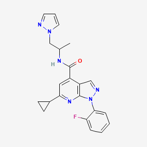 molecular formula C22H21FN6O B10914904 6-cyclopropyl-1-(2-fluorophenyl)-N-[1-(1H-pyrazol-1-yl)propan-2-yl]-1H-pyrazolo[3,4-b]pyridine-4-carboxamide 