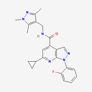 molecular formula C23H23FN6O B10914905 6-cyclopropyl-1-(2-fluorophenyl)-N-[(1,3,5-trimethyl-1H-pyrazol-4-yl)methyl]-1H-pyrazolo[3,4-b]pyridine-4-carboxamide 