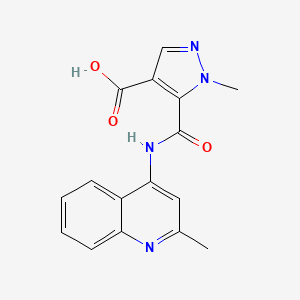 molecular formula C16H14N4O3 B10914933 1-methyl-5-[(2-methylquinolin-4-yl)carbamoyl]-1H-pyrazole-4-carboxylic acid 