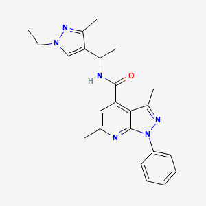 molecular formula C23H26N6O B10914935 N-[1-(1-ethyl-3-methyl-1H-pyrazol-4-yl)ethyl]-3,6-dimethyl-1-phenyl-1H-pyrazolo[3,4-b]pyridine-4-carboxamide 