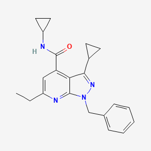 molecular formula C22H24N4O B10915036 1-benzyl-N,3-dicyclopropyl-6-ethyl-1H-pyrazolo[3,4-b]pyridine-4-carboxamide 