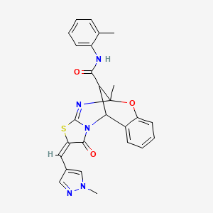 (2E)-5-methyl-N-(2-methylphenyl)-2-[(1-methyl-1H-pyrazol-4-yl)methylidene]-1-oxo-1,2-dihydro-5H,11H-5,11-methano[1,3]thiazolo[2,3-d][1,3,5]benzoxadiazocine-13-carboxamide