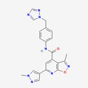 molecular formula C21H18N8O2 B10915179 3-methyl-6-(1-methyl-1H-pyrazol-4-yl)-N-[4-(1H-1,2,4-triazol-1-ylmethyl)phenyl][1,2]oxazolo[5,4-b]pyridine-4-carboxamide 