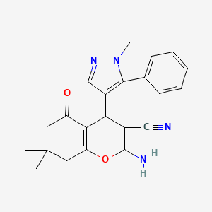 2-Amino-7,7-dimethyl-4-(1-methyl-5-phenyl-1H-pyrazol-4-YL)-5-oxo-5,6,7,8-tetrahydro-4H-chromen-3-YL cyanide