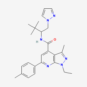 N-[3,3-dimethyl-1-(1H-pyrazol-1-yl)butan-2-yl]-1-ethyl-3-methyl-6-(4-methylphenyl)-1H-pyrazolo[3,4-b]pyridine-4-carboxamide