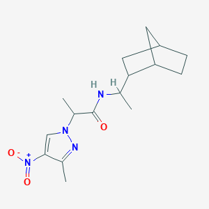 molecular formula C16H24N4O3 B10915427 N-[1-(bicyclo[2.2.1]hept-2-yl)ethyl]-2-(3-methyl-4-nitro-1H-pyrazol-1-yl)propanamide 