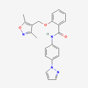 molecular formula C22H20N4O3 B10915437 2-[(3,5-dimethyl-1,2-oxazol-4-yl)methoxy]-N-[4-(1H-pyrazol-1-yl)phenyl]benzamide 