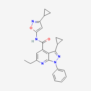 molecular formula C24H23N5O2 B10915601 3-cyclopropyl-N-(3-cyclopropyl-1,2-oxazol-5-yl)-6-ethyl-1-phenyl-1H-pyrazolo[3,4-b]pyridine-4-carboxamide 