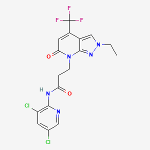 molecular formula C17H14Cl2F3N5O2 B10915622 N-(3,5-dichloropyridin-2-yl)-3-[2-ethyl-6-oxo-4-(trifluoromethyl)-2,6-dihydro-7H-pyrazolo[3,4-b]pyridin-7-yl]propanamide 