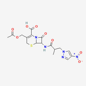 3-[(acetyloxy)methyl]-7-{[2-methyl-3-(4-nitro-1H-pyrazol-1-yl)propanoyl]amino}-8-oxo-5-thia-1-azabicyclo[4.2.0]oct-2-ene-2-carboxylic acid