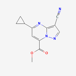 molecular formula C12H10N4O2 B10915709 Methyl 3-cyano-5-cyclopropylpyrazolo[1,5-a]pyrimidine-7-carboxylate 