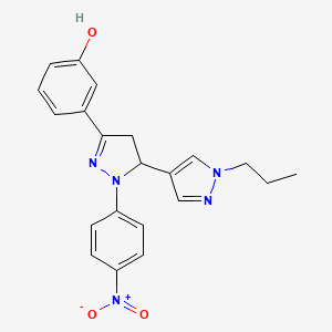 molecular formula C21H21N5O3 B10915732 3-[1-(4-Nitrophenyl)-5-(1-propyl-1H-pyrazol-4-YL)-4,5-dihydro-1H-pyrazol-3-YL]phenol 