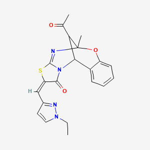 (2E)-13-acetyl-2-[(1-ethyl-1H-pyrazol-3-yl)methylidene]-5-methyl-5H,11H-5,11-methano[1,3]thiazolo[2,3-d][1,3,5]benzoxadiazocin-1(2H)-one