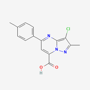 molecular formula C15H12ClN3O2 B10915861 3-Chloro-2-methyl-5-(4-methylphenyl)pyrazolo[1,5-a]pyrimidine-7-carboxylic acid 